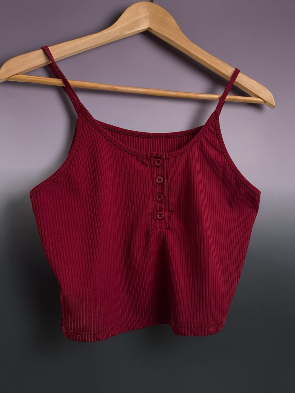 SHEIN Burgundy Ribbed Button Cami Crop Top